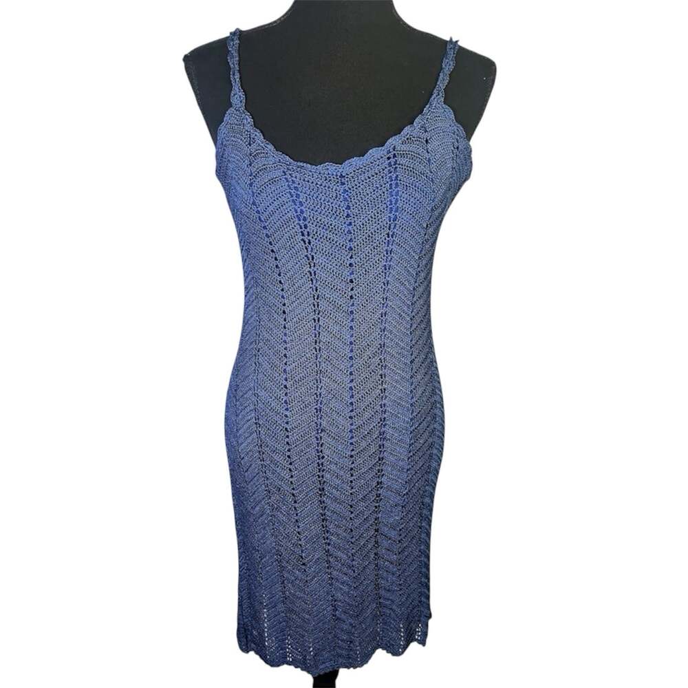 Kroshetta by Papillon Vintage Boho Crochet Dress Sz M Blue Whimsigoth 90s Fairy
